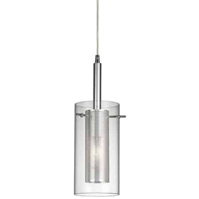 Dainolite Percy 1 Light Pendant Polished Chrome Finish Clear Glass/Steel Mesh Lamp|Luminaire suspendu Percy de Dainolite en verre transparent et en mailles d’acier, avec fini chromé poli et 1 ampoule