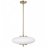Luminaire suspendu Maddie de Dainolite en verre blanc opale, avec fini laiton vieilli et ampoule à DEL de 20 W