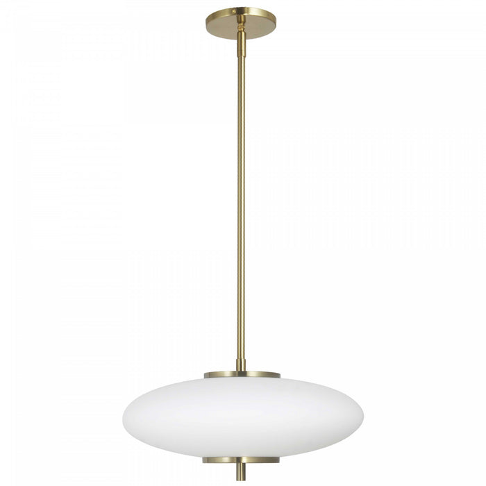 Luminaire suspendu Maddie de Dainolite en verre blanc opale, avec fini laiton vieilli et ampoule à DEL de 20 W