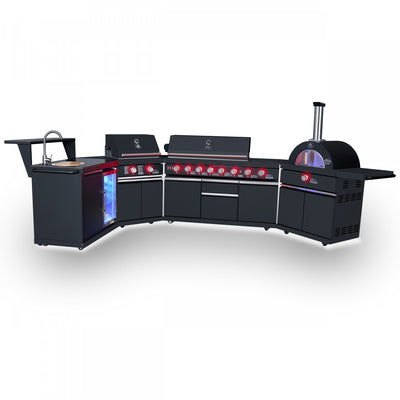 Forno All'Aperto Outdoor Kitchen with Black Countertop, 99,600 BTU, Bar Module & Pizza Oven - FODKT2568BLK | Cuisine d'exterieur All'Aperto avec comptoir noir, 99 600 BTU, module bar et four a pizza – FODKT2568BLK