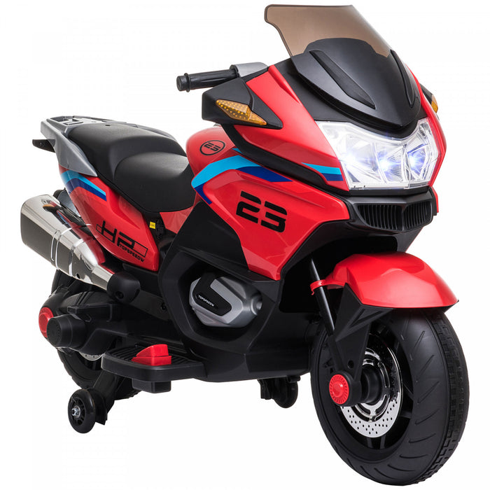 Aosom Moto Pour Enfants Avec Roues D'entrainement, Jouet A Enfourcher 12 V Pour Les Enfants De 3 A 8 Ans A Une Vitesse Maximale De 3,7 Mi/h, Moto A Piles Pour Enfants Avec Lumieres, Musique, Rouge
