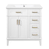 Savannah Meuble de salle de bain 30 pouces avec vasque en ceramique et armoire de rangement spacieux, Blanc