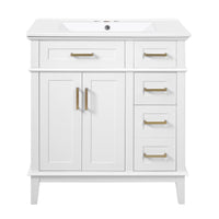 Savannah Meuble de salle de bain 30 pouces avec vasque en ceramique et armoire de rangement spacieux, Blanc