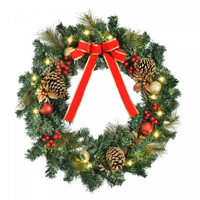 Homcom 24" Pre-lit Christmas Wreath With 20 LED Lights|Homcom Guirlandes Floral De Noel