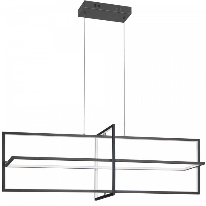 Lustre horizontal Hildegard de Dainolite en acrylique blanc qui diffuse la lumière, avec fini noir mat et ampoule de 55 W