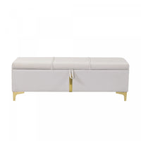  Banc Coffre De Rangement Tony En Velours Doux Avec Pieds Metalliques, Beige