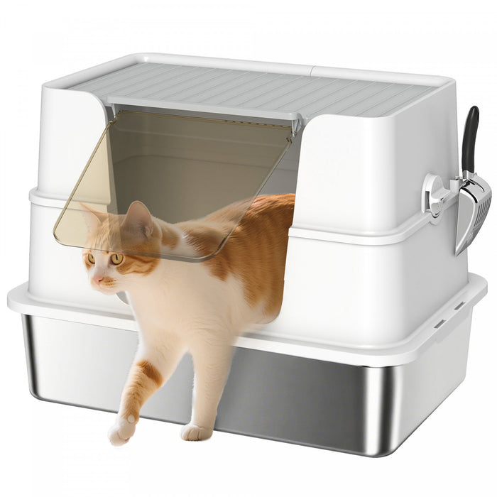 Bac a Litiere en Acier Inoxydable avec Couvercle, Bac XL pour Chat
