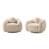 Fauteuil lounge Tribeca style mid-century en chenille creme - Lot de 2