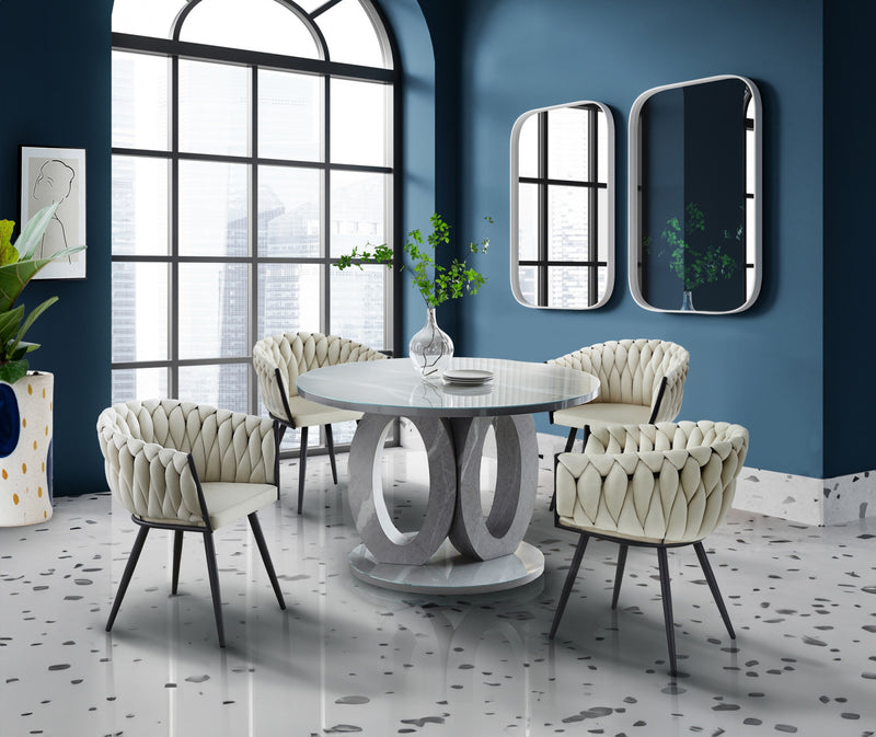 Chaise de salle à manger avec accoudoirs Hildy en velours beige (ensemble de 2)