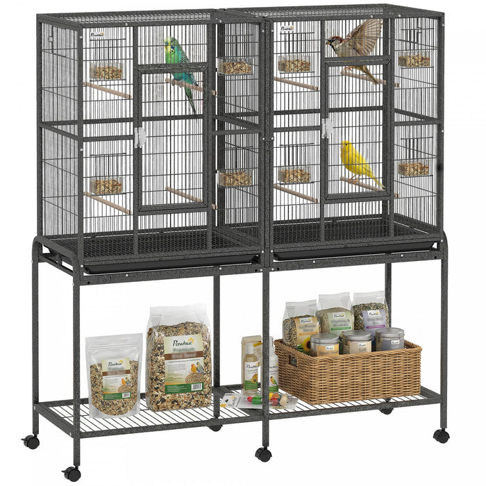Cage pour Oiseaux 141 cm, Cage Voliere avec Support Roulant Detachable