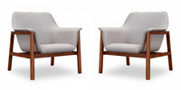  Fauteuil d’appoint Miller style milieu du siecle en tissu lin gris – Lot de 2