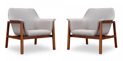Miller Mid-Century Modern Linen Weave Accent Armchair in Gray - Set of 2 | Fauteuil d’appoint Miller style milieu du siecle en tissu lin gris – Lot de 2