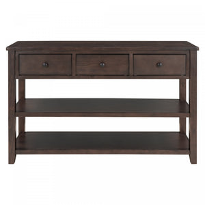 Console Wendy En Bois Massif Avec 3 Tiroirs Et 2 Etageres Ouvertes, Espresso
