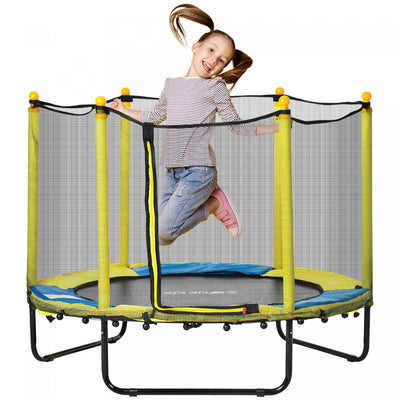 Qaba 55" Trampoline for Kids, 44.5"H Indoor Outdoor Toddler Trampoline with Safety Enclosure Net, Baby Recreational Play for Boys and Girls, Ages 3-10, Yellow