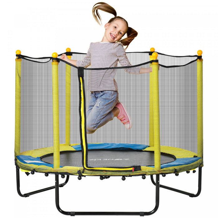 Qaba Trampoline pour enfants de 4,6 pi, trampoline exterieur interieur de 44,5\" de hauteur avec filet d'enceinte, mini trampoline pour garcons et filles, ages de 3 a 10 ans, jaune