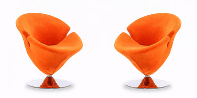 Tulip Modern Velvet Swivel Lounge Chair in Orange - Set of 2 | Fauteuil lounge pivotant moderne en velours Tulip orange - Lot de 2