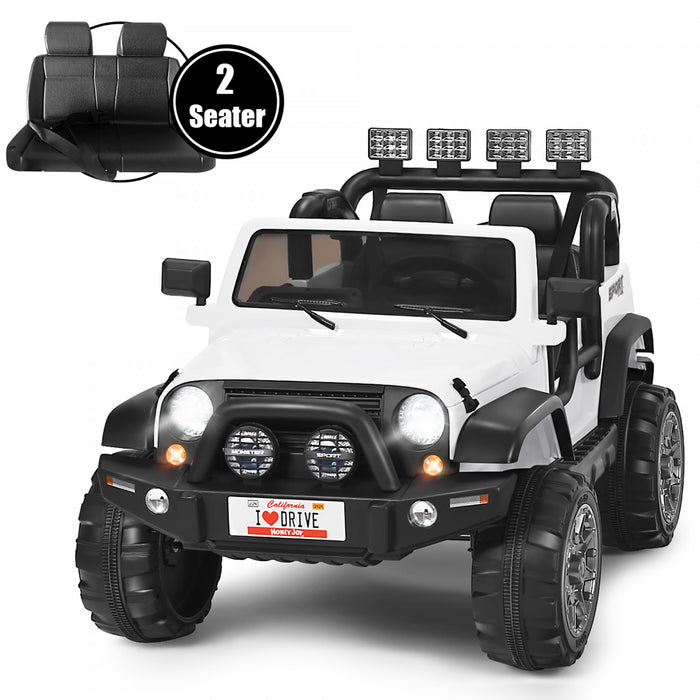 Voiture Pour Enfants 2 Places 12v, Pick-up Telecommande Avec Compartiment De Rangement, Coloris Blanc