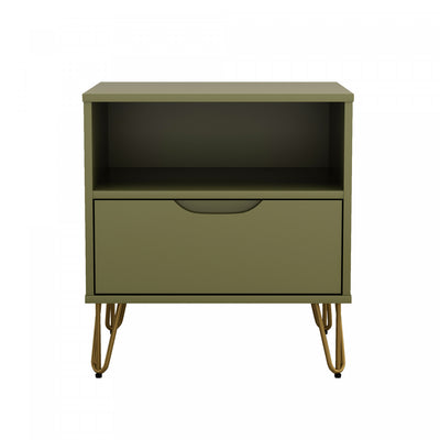 Rockefeller Mid-Century Modern 20" Nightstand in Olive Green (1-Drawer) | Table de nuit Rockefeller Mid-Century Modern 20" en vert olive (1 tiroir)
