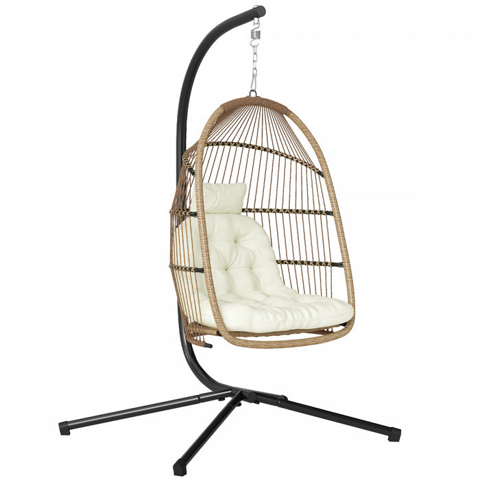 Chaise suspendue œuf Outsunny avec support, chaise hamac pliable, beige