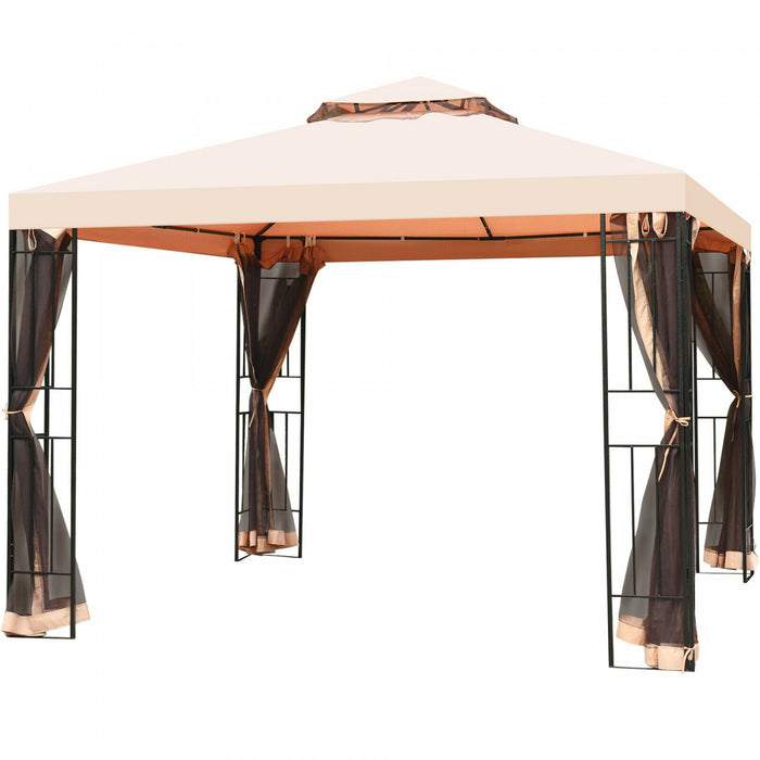 Gazebo Metal 10x10ft Avec Moustiquaires Canopy Gazebo 2 Niveaux Ventile Gazebo Top