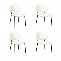 Chaise laterale contemporaine moderne en cuir vegetalien et metal Haven, ivoire - Lot de 4