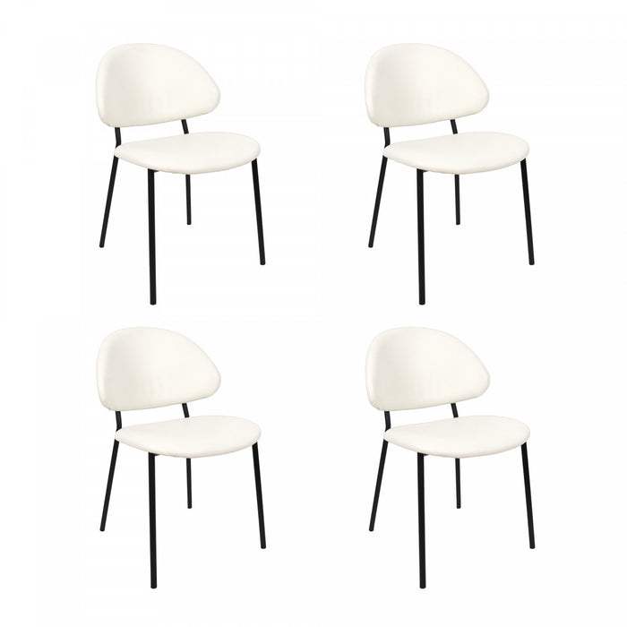 Chaise laterale contemporaine moderne en cuir vegetalien et metal Haven, ivoire - Lot de 4
