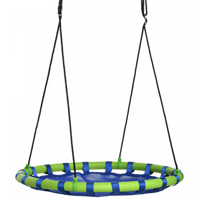 Outsunny 40" Saucer Swing Giant Hanging Tree Swing, Waterproof Nest Web Rope Seat, Adjustable Hanging Ropes for Children 3-8 Years Old, Indoor Outdoor, Backyard, Playground, Blue