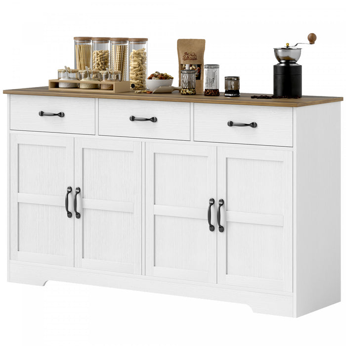 HOMCOM Buffet, meuble de bar a cafe avec tiroirs, blanc vieilli