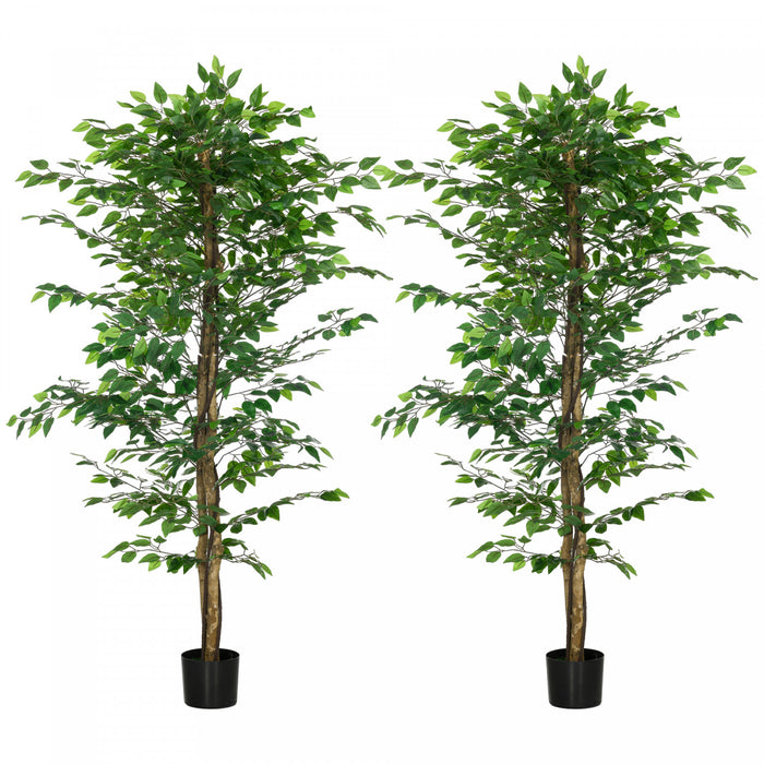 HOMCOM Lot de 2 arbres artificiels Ficus de 6pi pour decoration