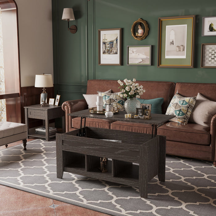 Table Basse à Plateau Surélevé et Table de Bout Gris Strauss, 2 Mrcx