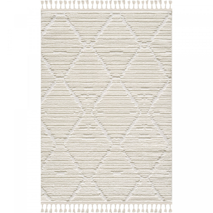 Carpette à poil long Quinto crème à motif de grands treillis - 7 pi 7 po x 10 pi 
