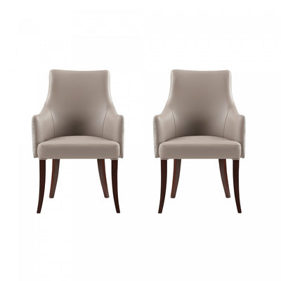 Connie Modern Vegan Leather and Velvet Wood Armchair in Taupe - Set of 2 Dining Chair | Fauteuil moderne Connie en cuir vegetalien et velours avec accoudoirs en bois, taupe - Lot de 2