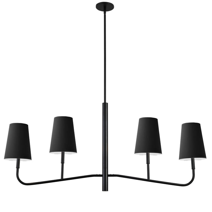 Lustre horizontal Eleanor de Dainolite avec abat-jour noir et blanc, fini noir mat et 4 ampoules