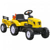 Aosom Tracteur Pour Enfants, Pedale Manuelle, Voiture Avec Remorque De Rangement Arriere, Pelle Et Rateau, Klaxon Pour 3 Ans, Jaune