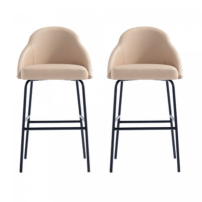 Gracie Modern Metal Upholstered Barstool in Tan and Black - Set of 2 | Tabouret de bar moderne en metal et tissu Gracie, coloris beige et noir - Lot de 2