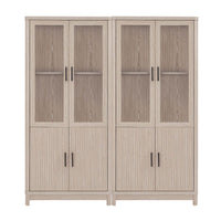 Armoire bibliotheque Jodie style mi-siecle moderne 79 cm en chene blanchi (6 etageres) – Lot de 2