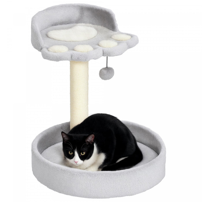 Arbre A Chat Pawhut 43 Cm, Petite Tour A Chat Avec Griffoir En Sisal, Lit, Balle Suspendue, Centre D'activites Pour Chatons, Gris Pale