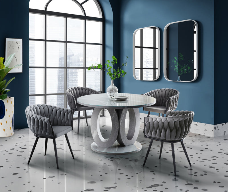 Chaise de salle à manger avec accoudoirs Hildy en velours gris foncé (ensemble de 2)