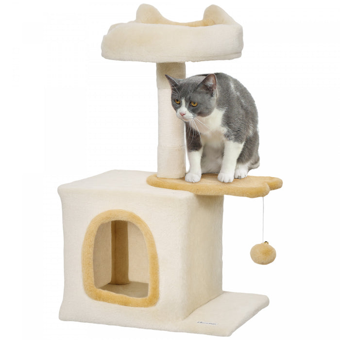 28\" Cat Tree Tower for Indoor Cats, Beige and Yellow