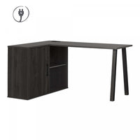 Bureau d’ordinateur en forme de L Zolten avec multiprise - chêne gris
