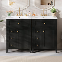 Aura Ensemble Meuble-Lavabo Double 48 po avec Tiroirs et Armoire, Noir