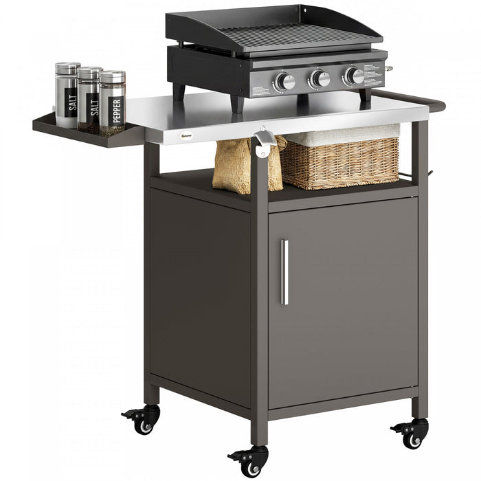 Chariot de barbecue exterieur Outsunny avec meuble, support de four a pizza avec porte-epices