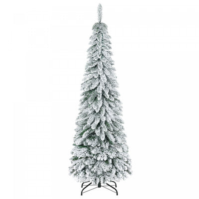 Homcom 6' Downswept Slim Snow Artificial Christmas Tree With Steel Base|Homcom Sapin De Noel Fin Artificiel De 6 Pi Avec Base En Acier Et Neige