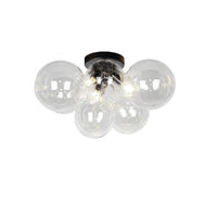 Plafonnier affleuré Comet de Dainolite en verre transparent, avec fini noir mat et 3 ampoules