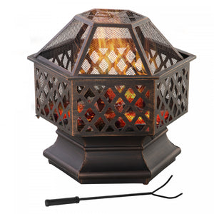 Outsunny Foyer D'exterieur Avec Couverture D'ecran Foyer A Bois Portable Avec Tisonnier Pour Patio Arriere-cour