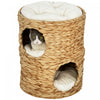 Arbre A Chat Pawhut Cat Condo Barrel, Tour A Deux Etages Avec Perchoir Superieur Et Deux Cachettes, Deux Entrees, Trois Coussins, Pour Chatons D'interieur, Brun Clair