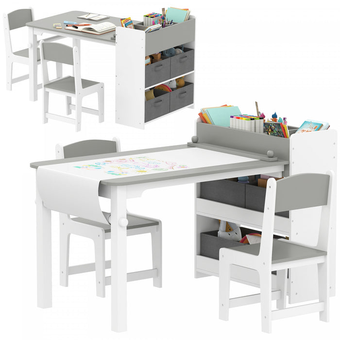 Qaba Ensemble Table Et Chaises Pour Enfants Avec Rouleau De Papier, Gris