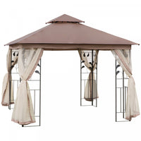Outsunny 10' X 10' Gazebo De Terrasse Exterieure Avec Toit En Polyester A 2 Niveaux, Parois Laterale