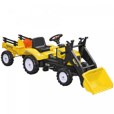 Aosom Front Loader Excavator Ride On Toy Kids Pretend Play Digger Tractor Construction Truck Pedal C|Aosom Pelle Autoportee Pour Enfants, Bulldozer A Pedales Pour Avancer/reculer Avec Un Veritable Seau