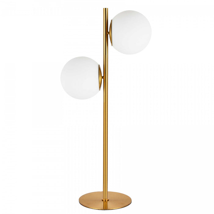 Lampe de table Folgar de Dainolite en verre blanc opale, avec fini laiton vieilli et 2 ampoules